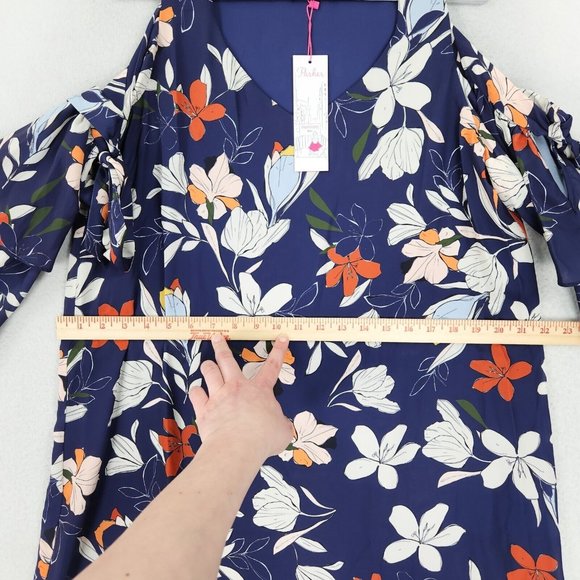 Parker Dress Womens Medium Blue Floral Moondance Shift Cold Shoulder Ruffle NEW - Picture 5 of 13